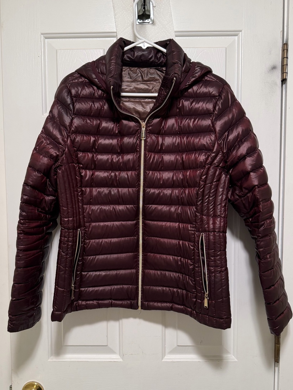 Calvin Klein Quilted Hooded Puffer Jacket - Burgundy